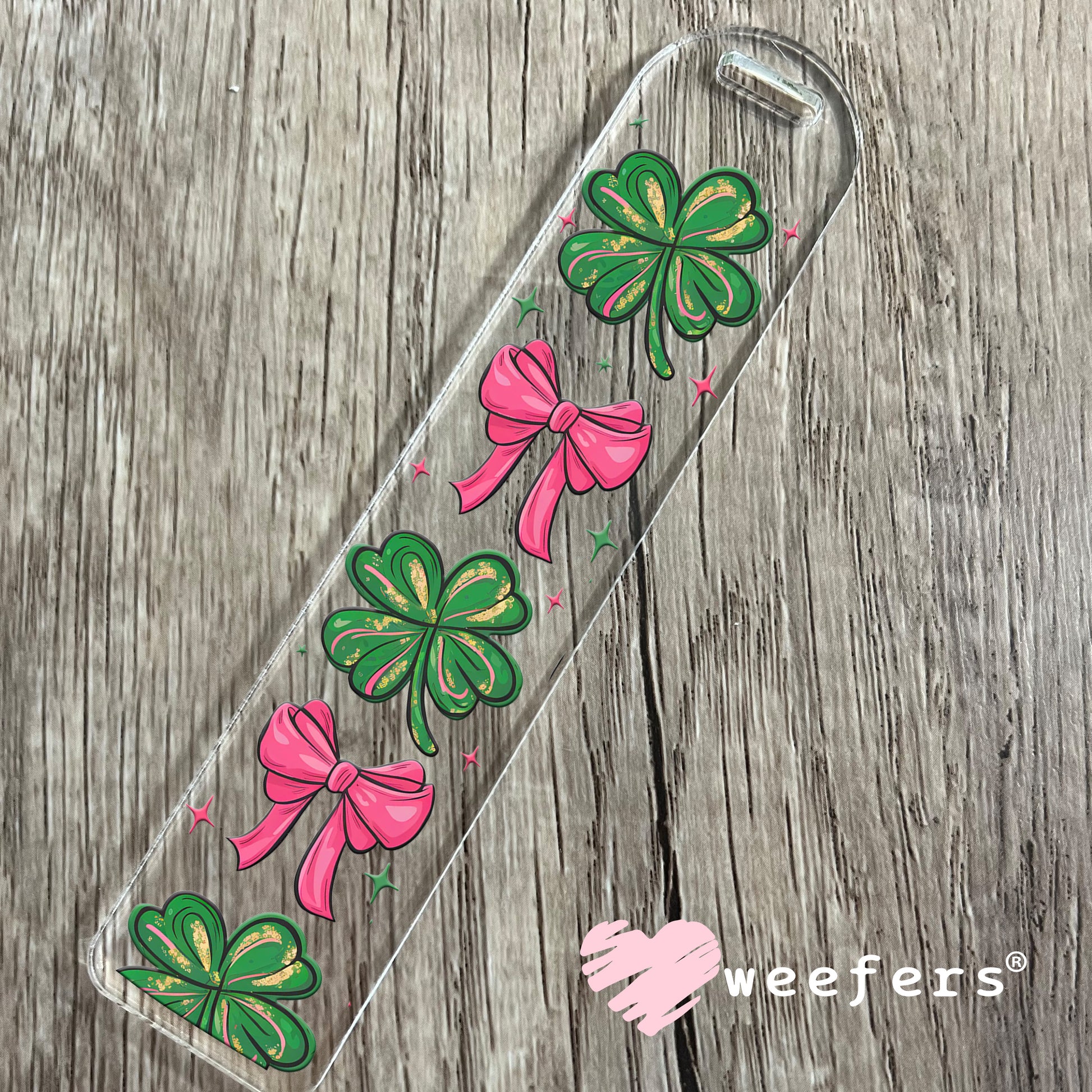 Shamrocks and Coquette Pink Bows UV DTF Cup Wrap - WEEFERS EXCLUSIVE WRAP Bookmark Weefers