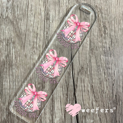 Disco Ball Pink Bow Birthday Girl UV DTF Decal Bookmark Weefers