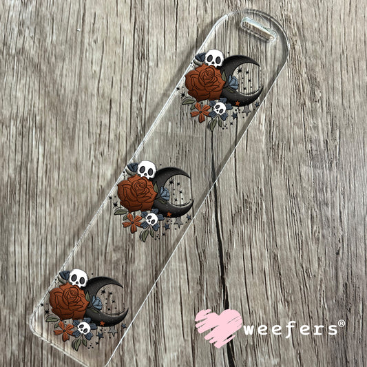 Burgundy Rose Black Moon and Skulls UV DTF Decal Bookmark Weefers
