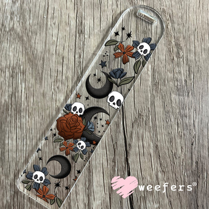 Burgundy Rose Black Moon and Skulls UV DTF Cup Wrap Bookmark Weefers