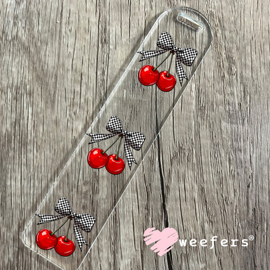 Red Cherries Black Checkered Bow UV DTF Decal Bookmark Weefers