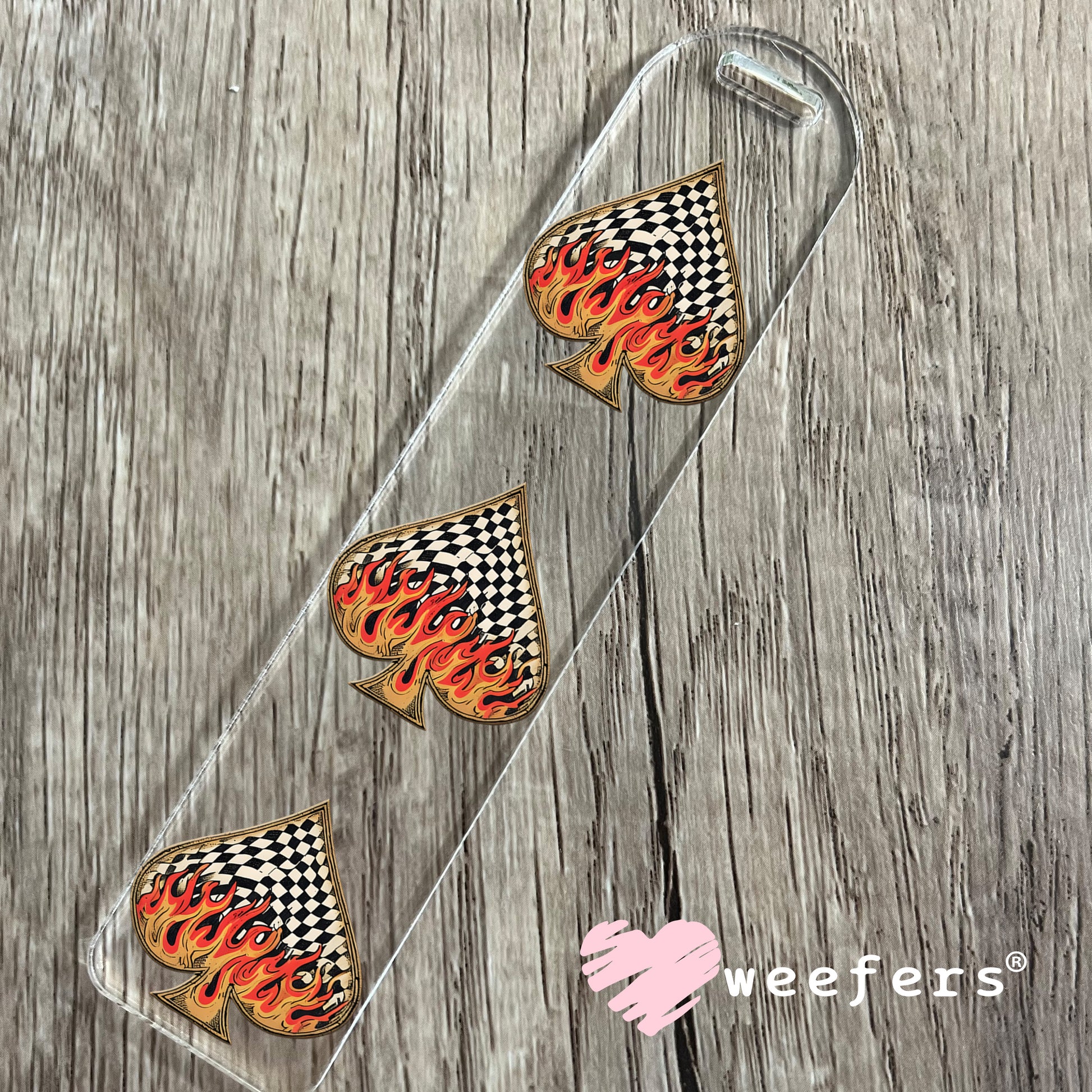 Fire Flames Black Checkered Spade UV DTF Decal Bookmark Weefers