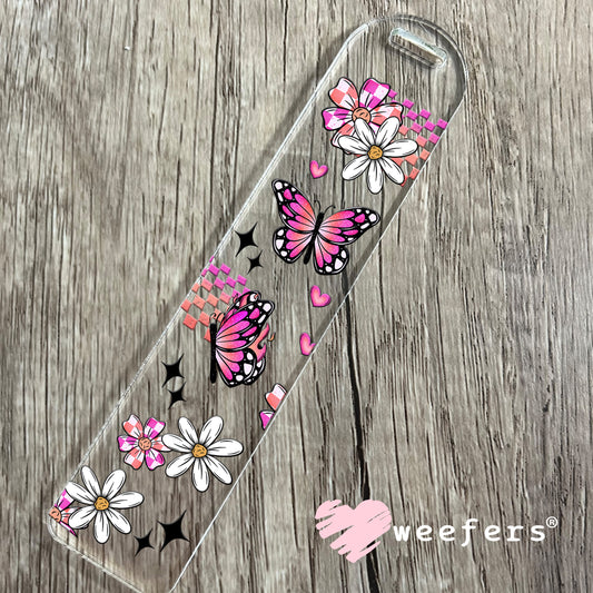 Pink Orange and Black Butterflies and Flowers UV DTF Cup Wrap Bookmark Weefers