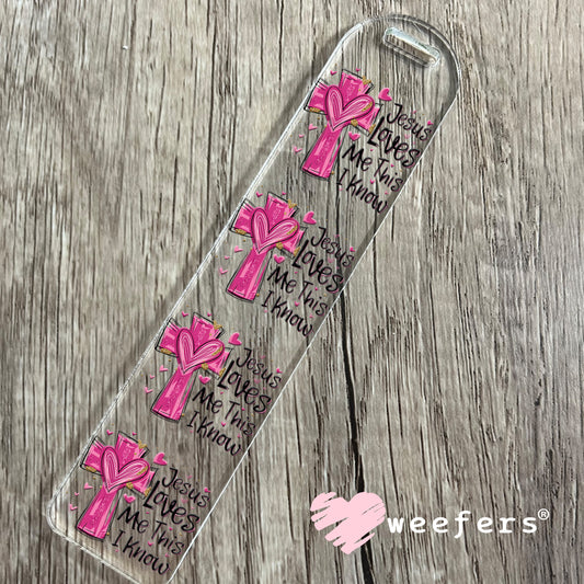 Jesus Loves Me This I Know Pink Cross UV DTF Decal Bookmark Weefers