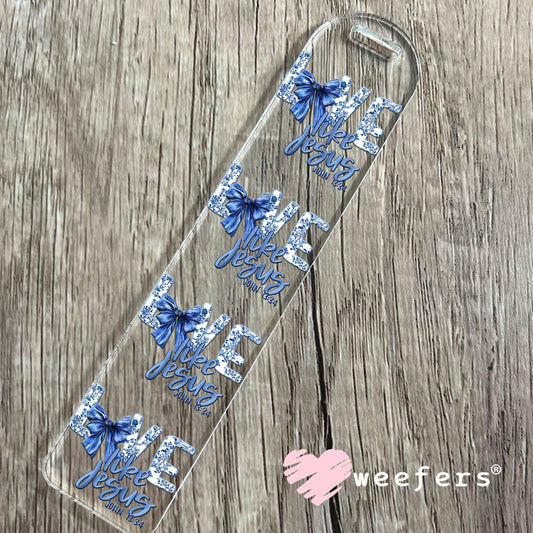 Love Like Jesus Blue Toile Bow UV DTF Decal Bookmark Weefers