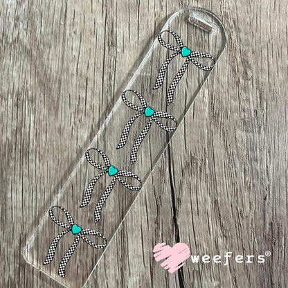 Black Checkered Bow Turquoise Heart UV DTF Decal Bookmark Weefers