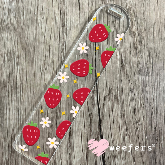 Red Strawberries and White Flowers UV DTF Cup Wrap Bookmark Weefers