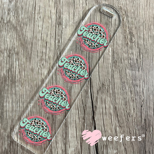 Teacher Cheetah Print Coral and Mint UV DTF Decal Bookmark Weefers