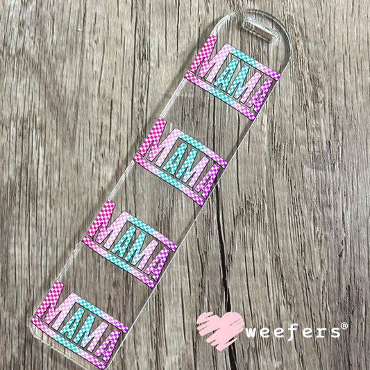 Mama Checkered Pink Teal Purple UV DTF Decal Bookmark Weefers
