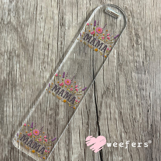 Mama Grey Pink Wildflowers UV DTF Decal Bookmark Weefers