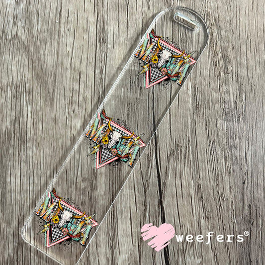 Mama Pink Teal Western Cow Skull UV DTF Decal Bookmark Weefers