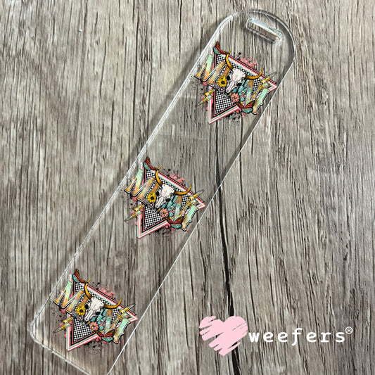 Mini Pink Teal Western Cow Skull UV DTF Decal Bookmark Weefers