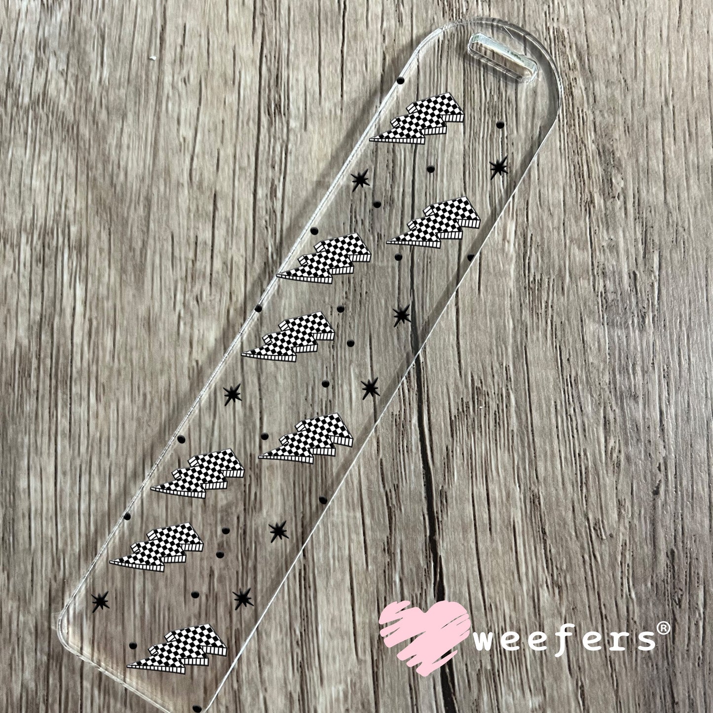 Black and White Checkered Lightening Bolts UV DTF Cup Wrap - WEEFERS EXCLUSIVE WRAP Bookmark Weefers