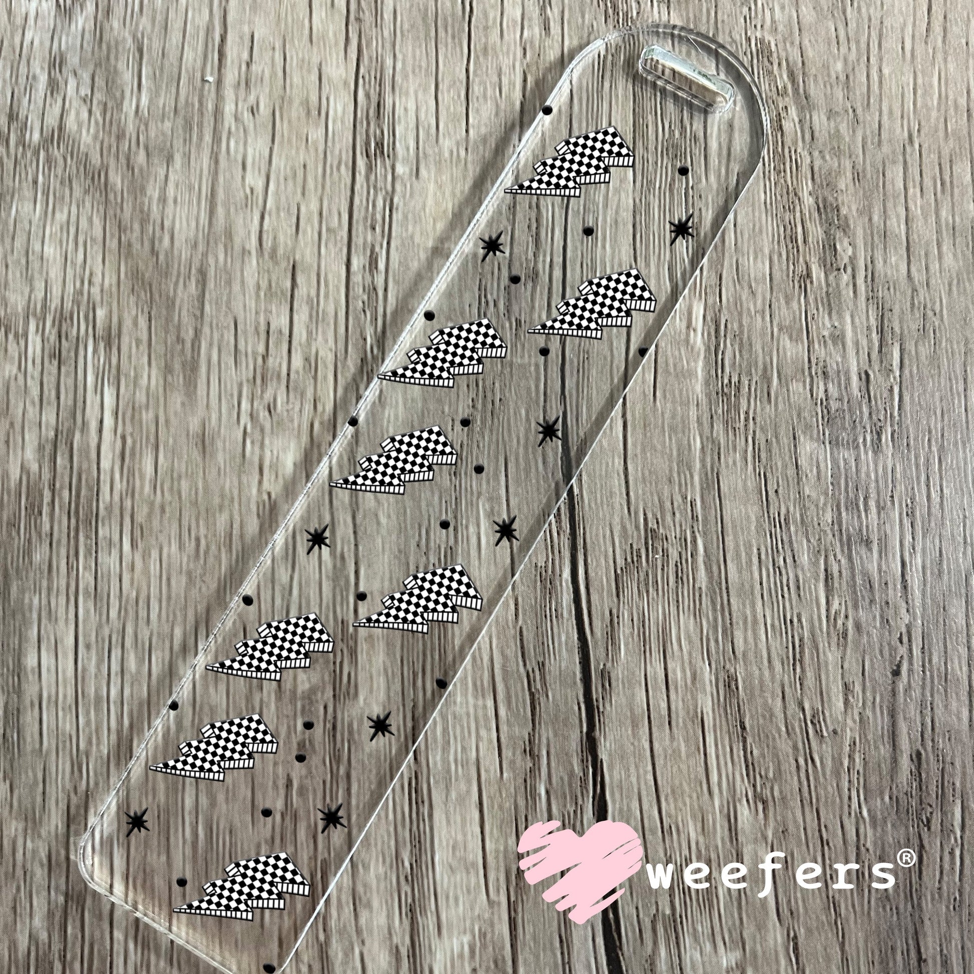Black and White Checkered Lightening Bolts UV DTF Cup Wrap - WEEFERS EXCLUSIVE WRAP Bookmark Weefers
