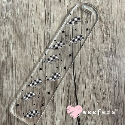 Black and White Checkered Lightening Bolts UV DTF Cup Wrap - WEEFERS EXCLUSIVE WRAP Bookmark Weefers