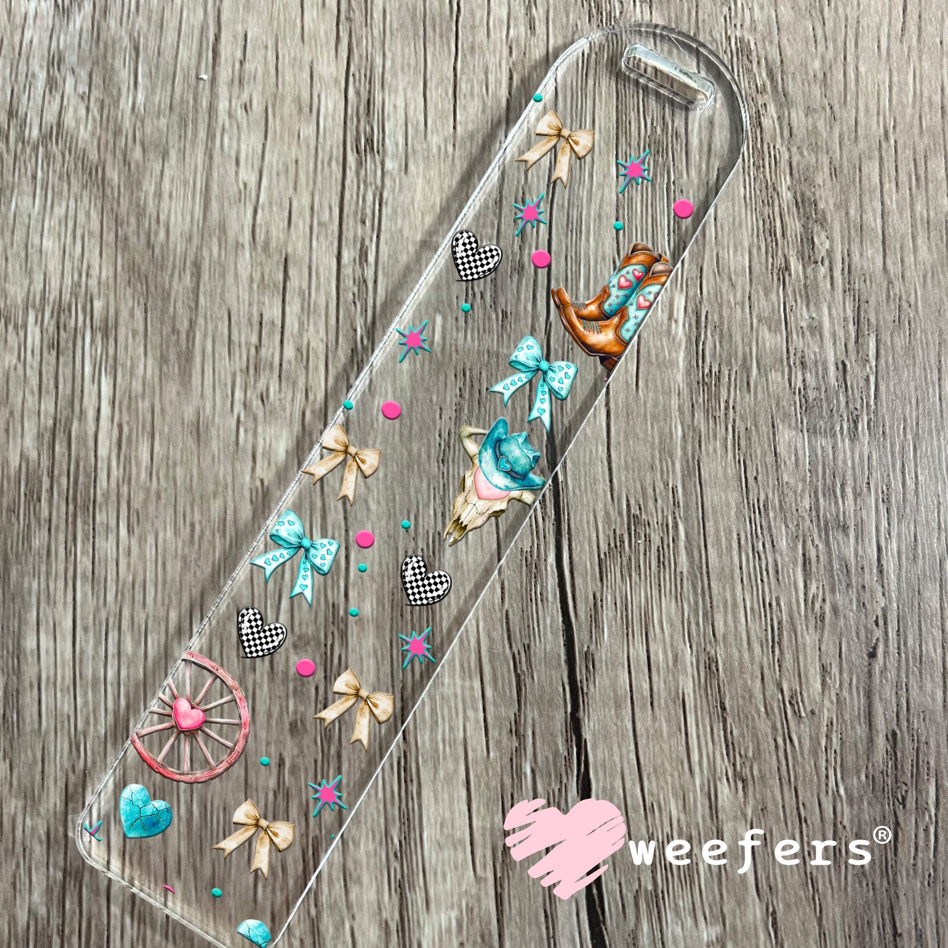 Hey There Cowboy Teal and Pink Sidekick UV DTF Cup Wrap - WEEFERS EXCLUSIVE WRAP Bookmark Weefers