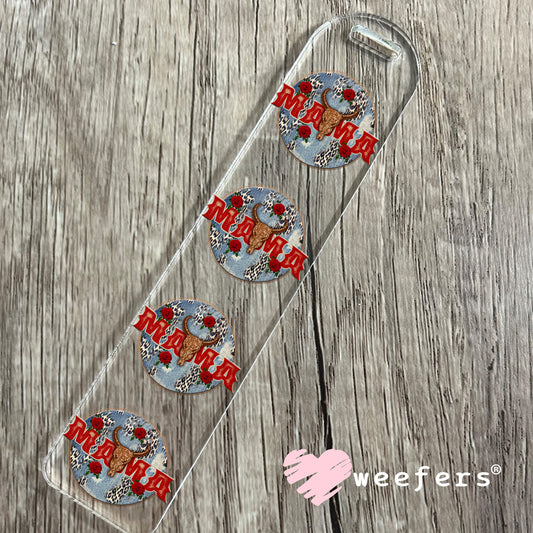 Red Mama Denim Round UV DTF Decal Bookmark Weefers