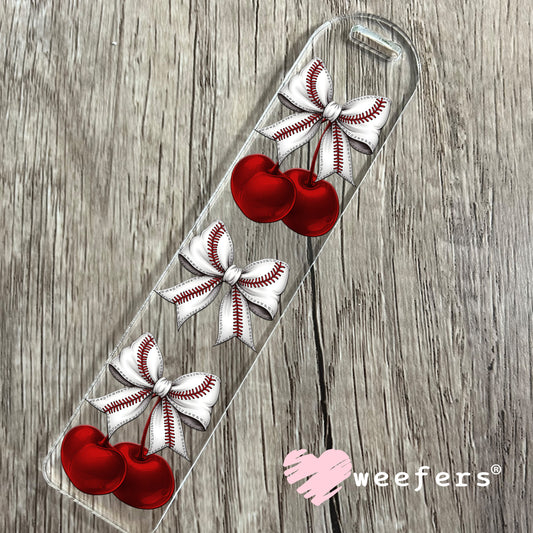 Cherry Baseball Bow UV DTF Decal Bookmark Weefers