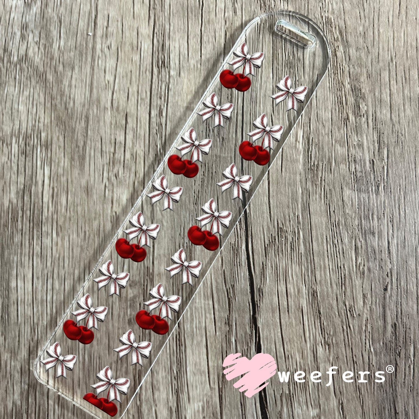 Cherry Bow Baseball UV DTF Cup Wrap - WEEFERS EXCLUSIVE WRAP Bookmark Weefers