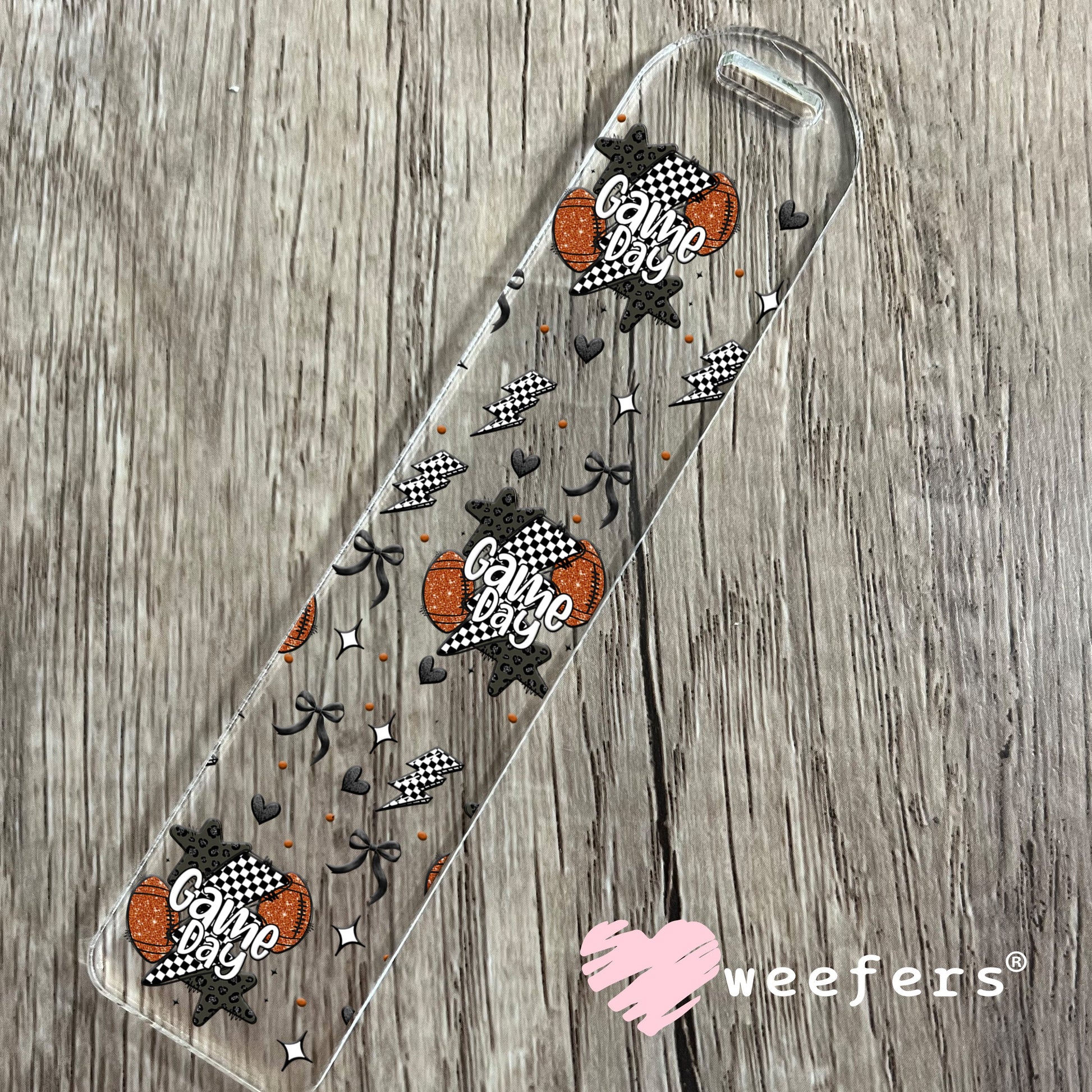 Game Day Football Black Checkered Lightening Bolts UV DTF Cup Wrap - WEEFERS EXCLUSIVE WRAP Bookmark Weefers