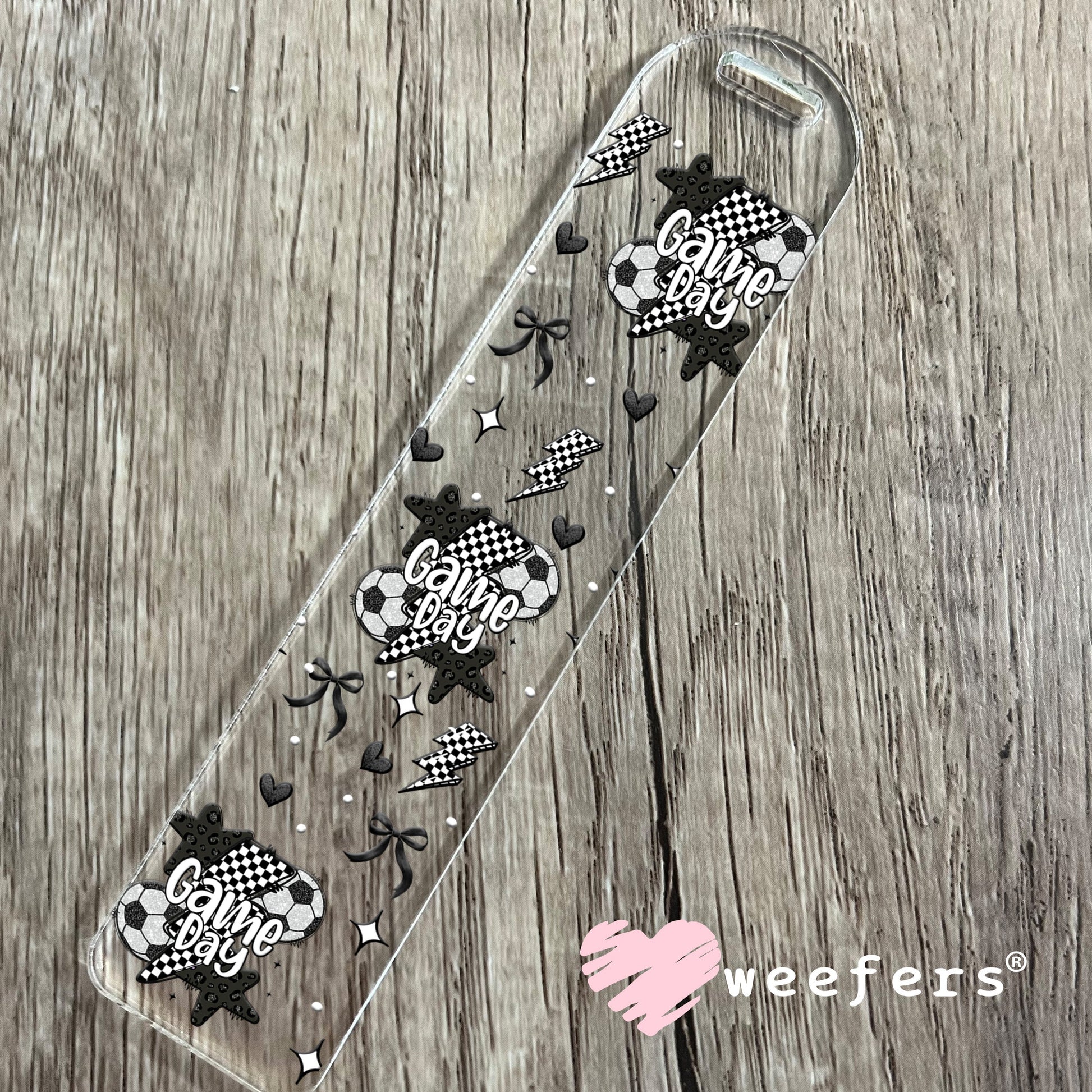 Game Day Soccer Black Checkered Lightening Bolts UV DTF Cup Wrap - WEEFERS EXCLUSIVE WRAP Bookmark Weefers