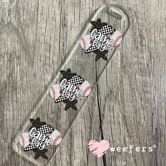 Game Day Baseball Black Checkered Lightening Bolts UV DTF Decal Bookmark Weefers
