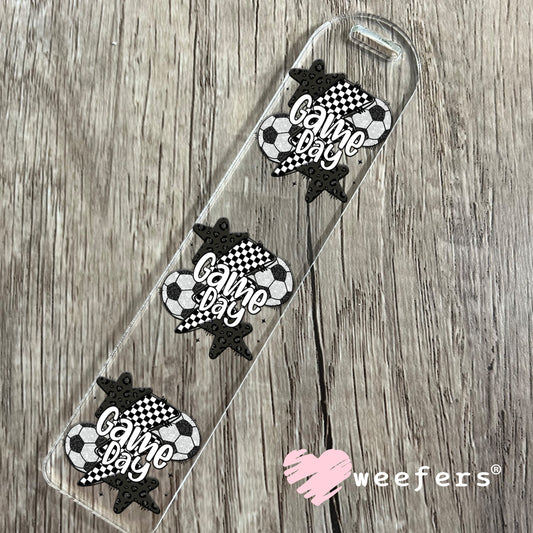 Game Day Soccer Black Checkered Lightening Bolts UV DTF Decal Bookmark Weefers