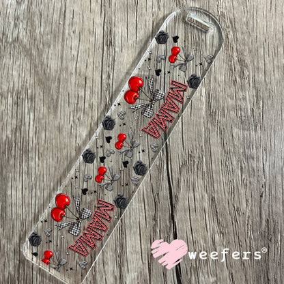 Mama Checkered Bow Cherries UV DTF Cup Wrap - Weefers® Exclusive Bookmark Weefers