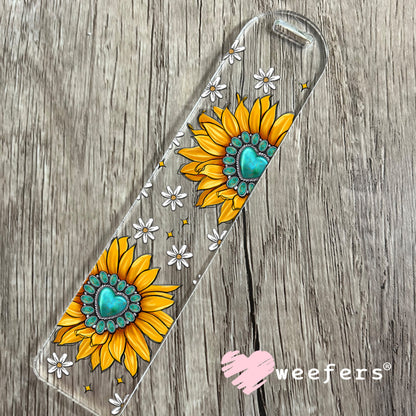 Yellow Sunflower Turquoise Jewels UV DTF Cup Wrap - WEEFERS EXCLUSIVE WRAP Bookmark Weefers