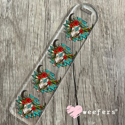 Teal and Red Cow Skull UV DTF Decal Bookmark Weefers
