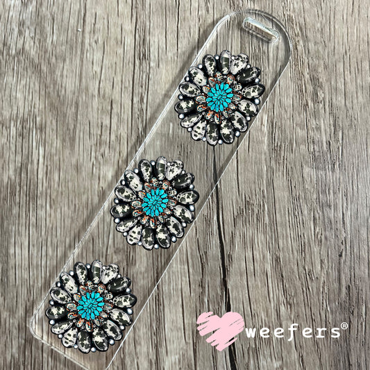 Black and White Dotted Turquoise Jewel UV DTF Decal Bookmark Weefers
