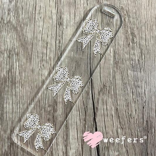 Black and White Dotted Bow Gold Outline Jewel UV DTF Decal Bookmark Weefers