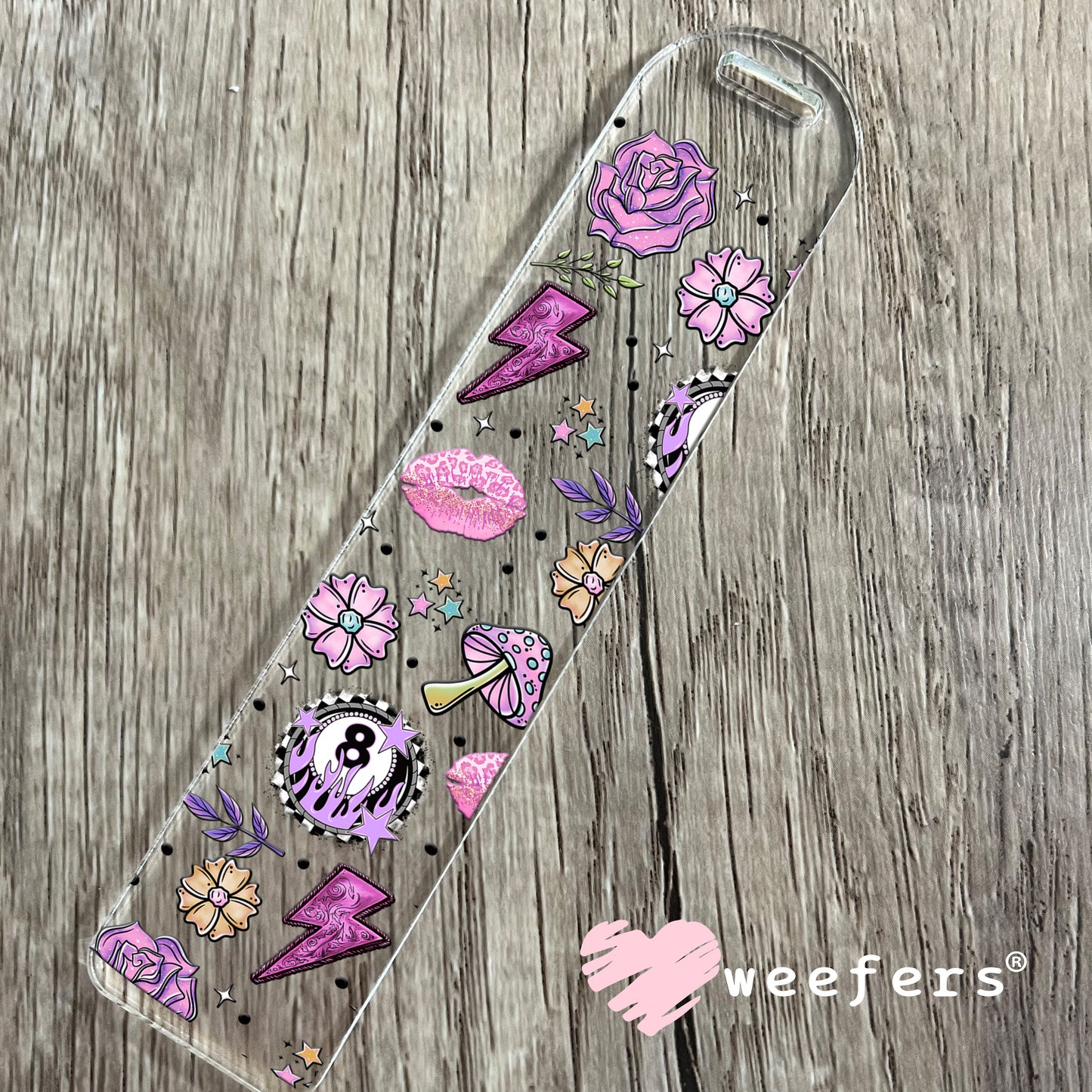 Purple Eight Ball Lightening Bolts and Roses UV DTF Cup Wrap - Weefers Exclusive Wrap Bookmark Weefers