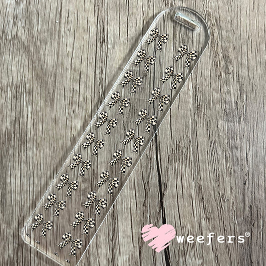 Black and Cream Checkered Bows Elements UV DTF Cup Wrap - Weefers Exclusive Wrap Bookmark Weefers