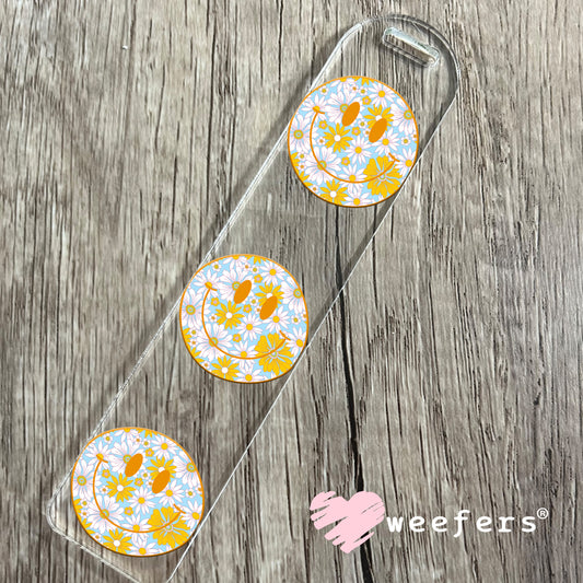 Blue Yellow Floral Smile Face UV DTF Decal Bookmark Weefers