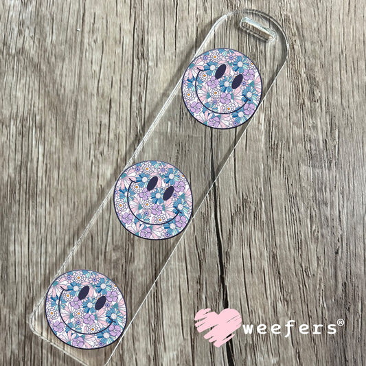 Blue Purple Floral Smile Face UV DTF Decal Bookmark Weefers