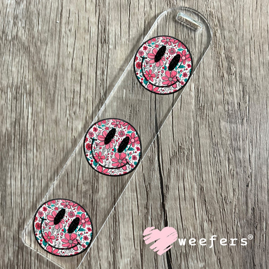 Black Mauve Floral Smile Face UV DTF Decal Bookmark Weefers