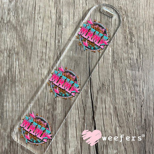 Mama Pink Teal Lightening Bolt UV DTF Decal Bookmark Weefers