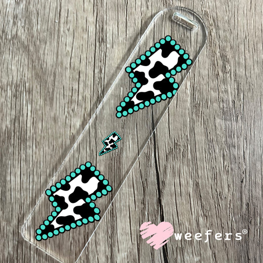 Cow Print Turquoise Lightening Bolt UV DTF Decal Bookmark Weefers