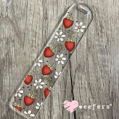 Strawberries and White Flowers UV DTF Cup Wrap - Weefers Exclusive Wrap Bookmark Weefers