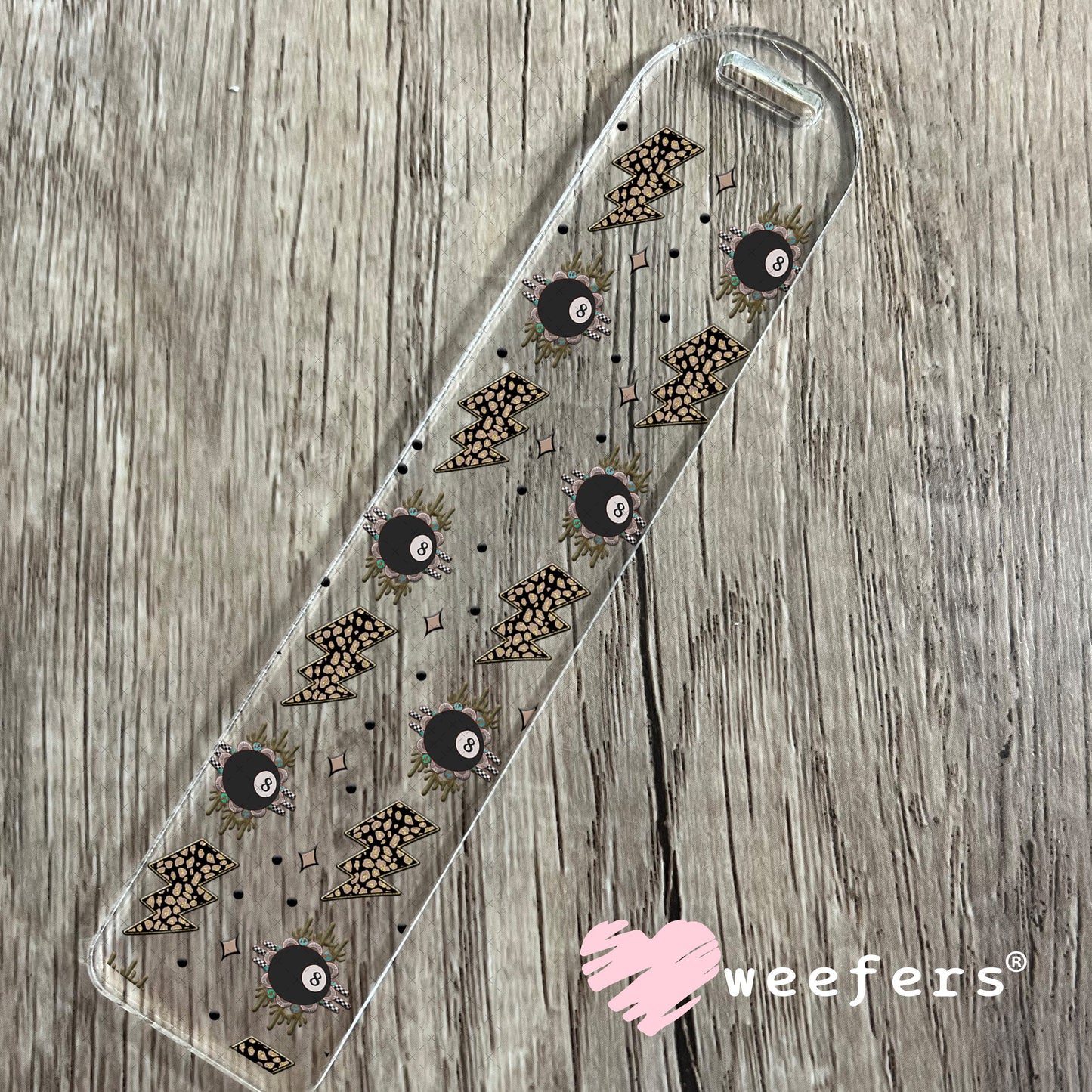 Black Eightball Leopard Print Lightening Bolt UV DTF Cup Wrap - Weefers Exclusive Wrap Bookmark Weefers