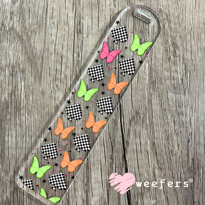 Green Pink and Orange Butterflies UV DTF Cup Wrap - Weefers Exclusive Wrap Bookmark Weefers