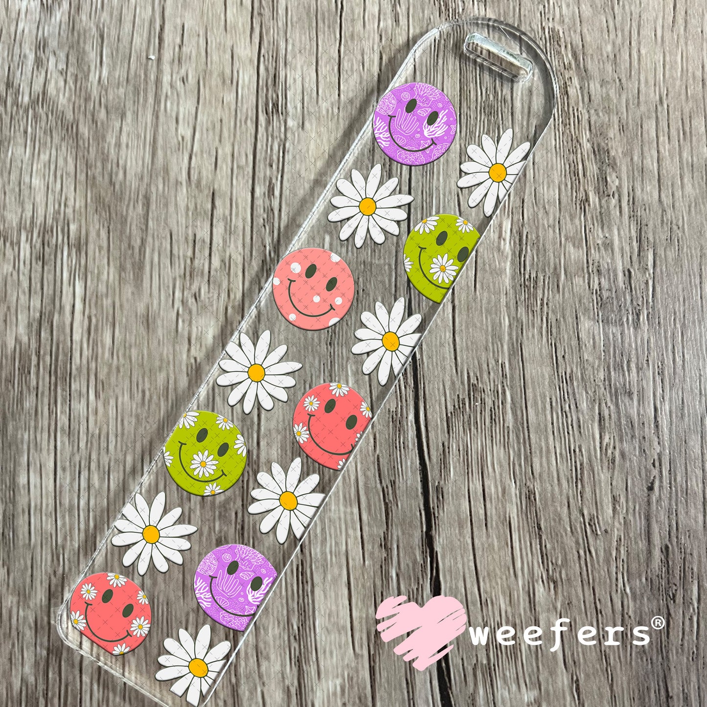 Happy Faces White Flowers UV DTF Cup Wrap - Weefers Exclusive Wrap Bookmark Weefers
