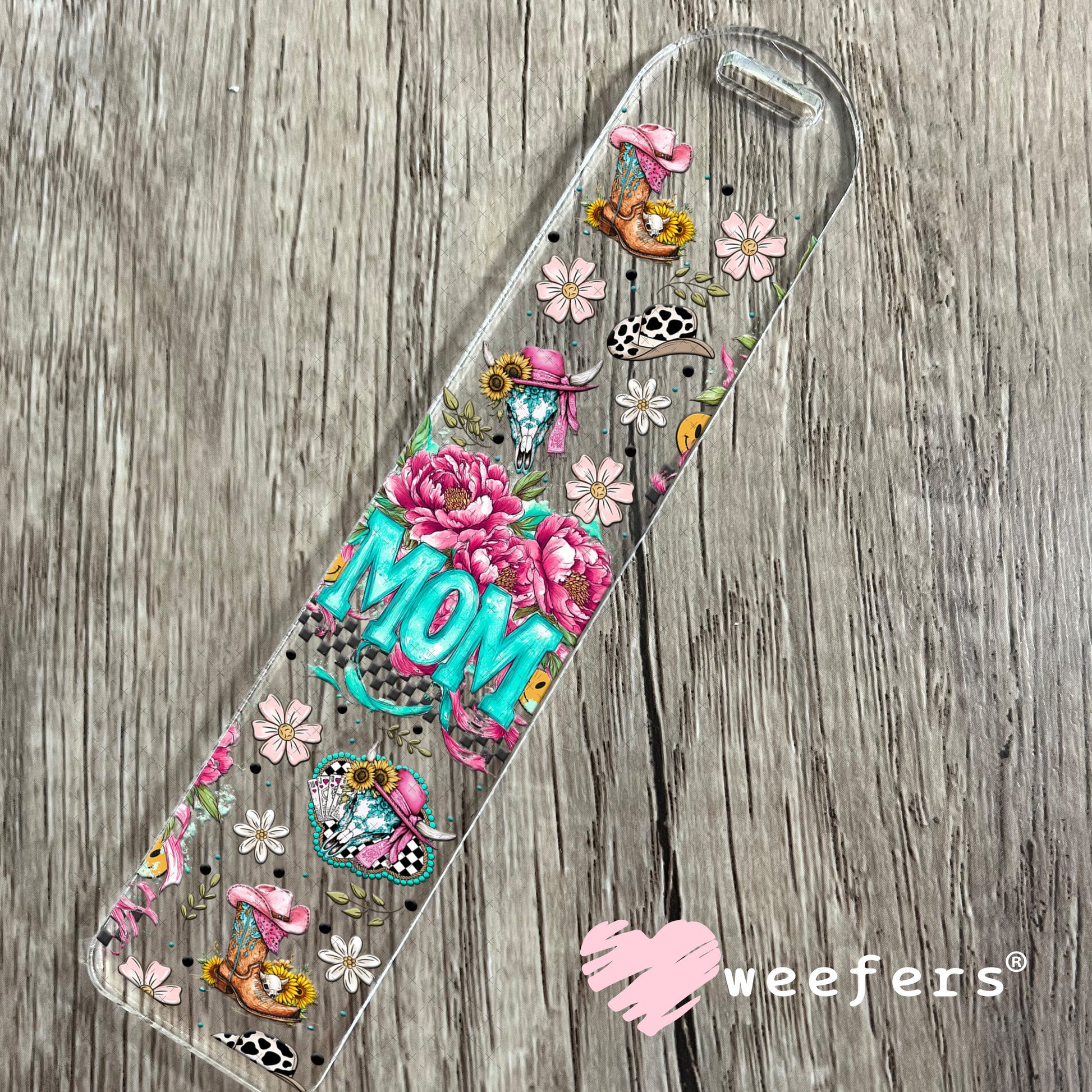 Mom Pink Flowers Western UV DTF Cup Wrap - Weefers Exclusive Wrap Bookmark Weefers
