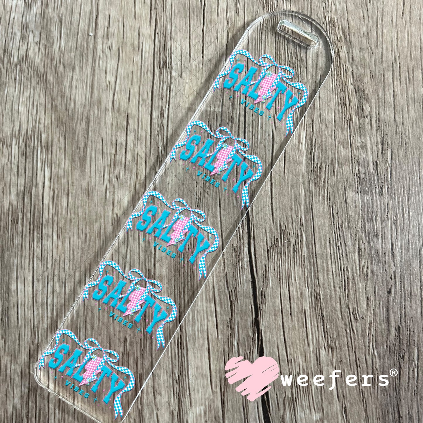 Salty Vibes Pink and Blue UV DTF Decal Bookmark Weefers