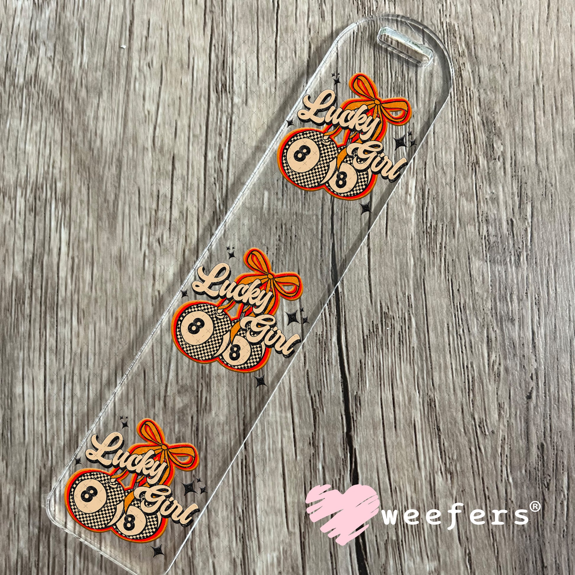 Lucky Girl EightBall Cherries Orange Tan UV DTF Decal Bookmark Weefers