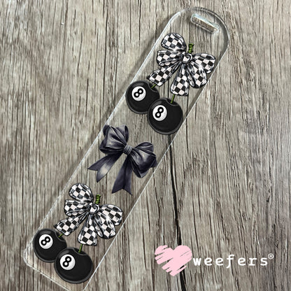 Black and White Checkered Bow Eightball UV DTF Decal Bookmark Weefers