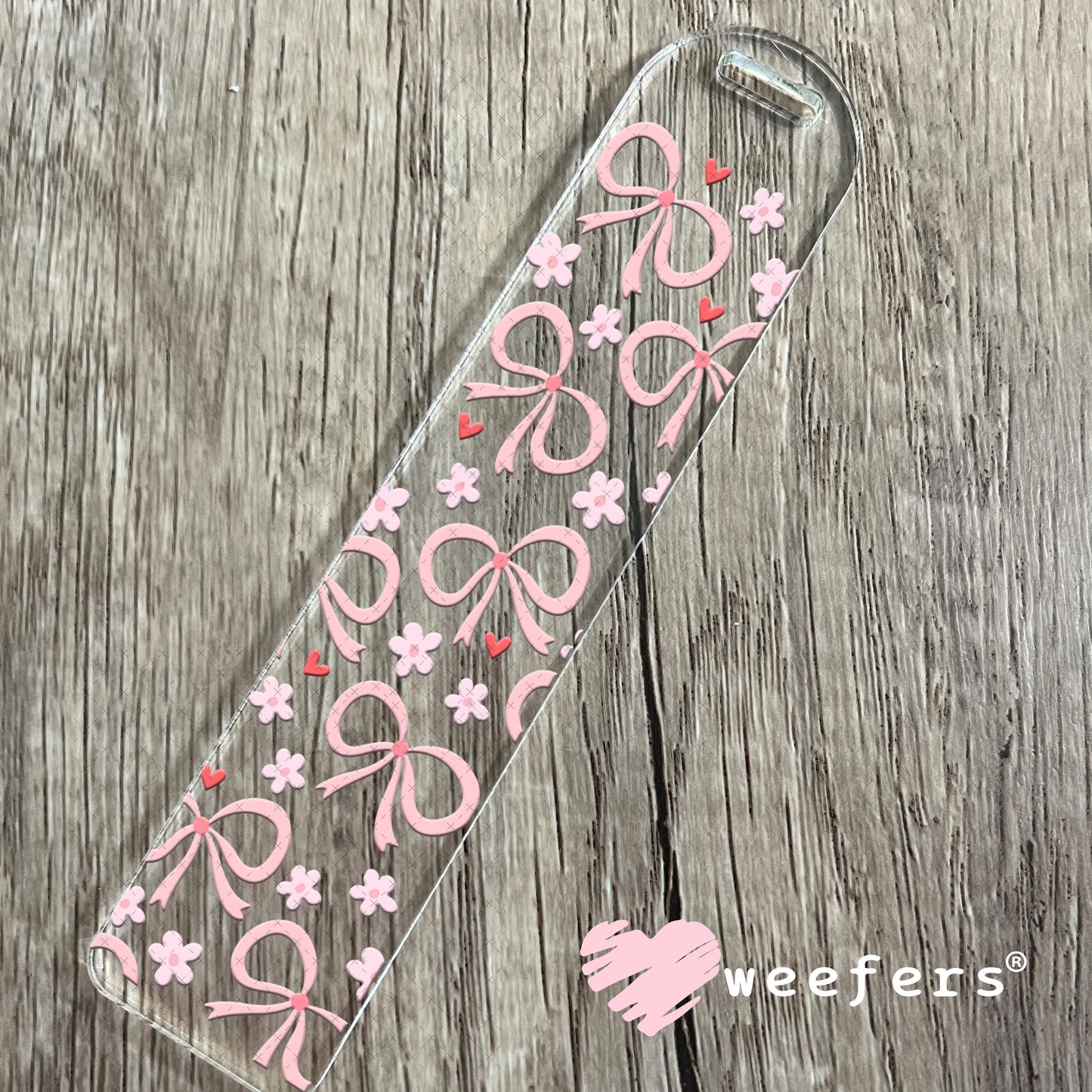 Pink Bows and Light Pink Flowers UV DTF Cup Wrap Bookmark Weefers