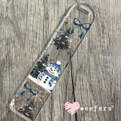 Blue Bow Snowman Christmas UV DTF Cup Wrap Bookmark Weefers