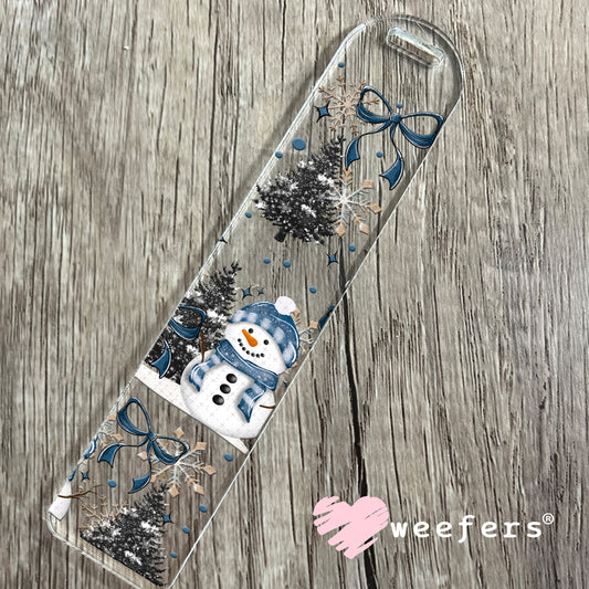 Blue Bow Snowman Christmas UV DTF Cup Wrap Bookmark Weefers